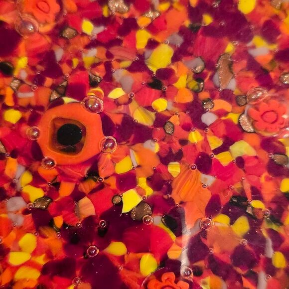 Mixato Red Orange Square Murano Glass Trincket Dish Plate - Picture 3 of 8